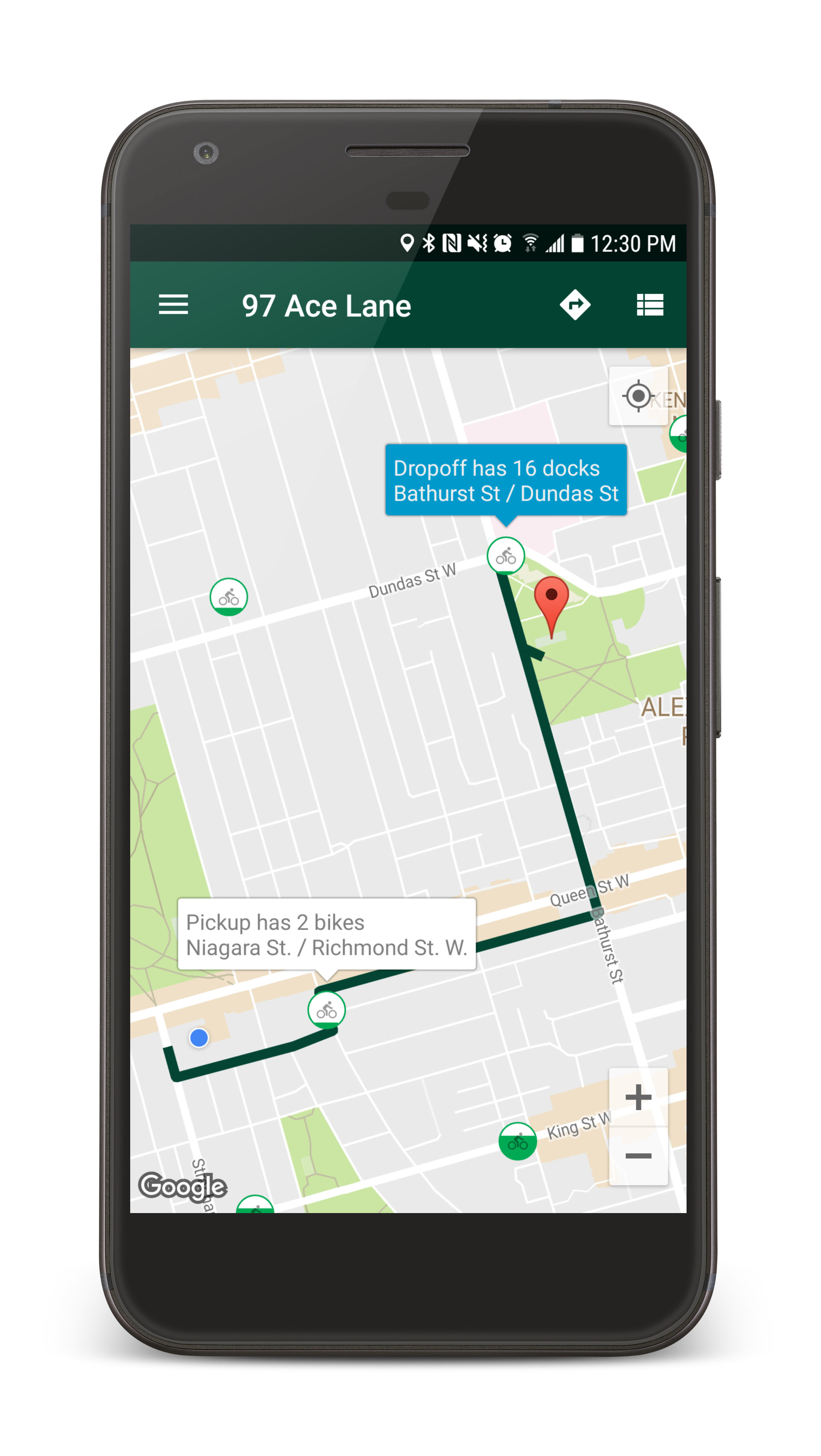 View bus and streetcars arrival times in real-time on a map.